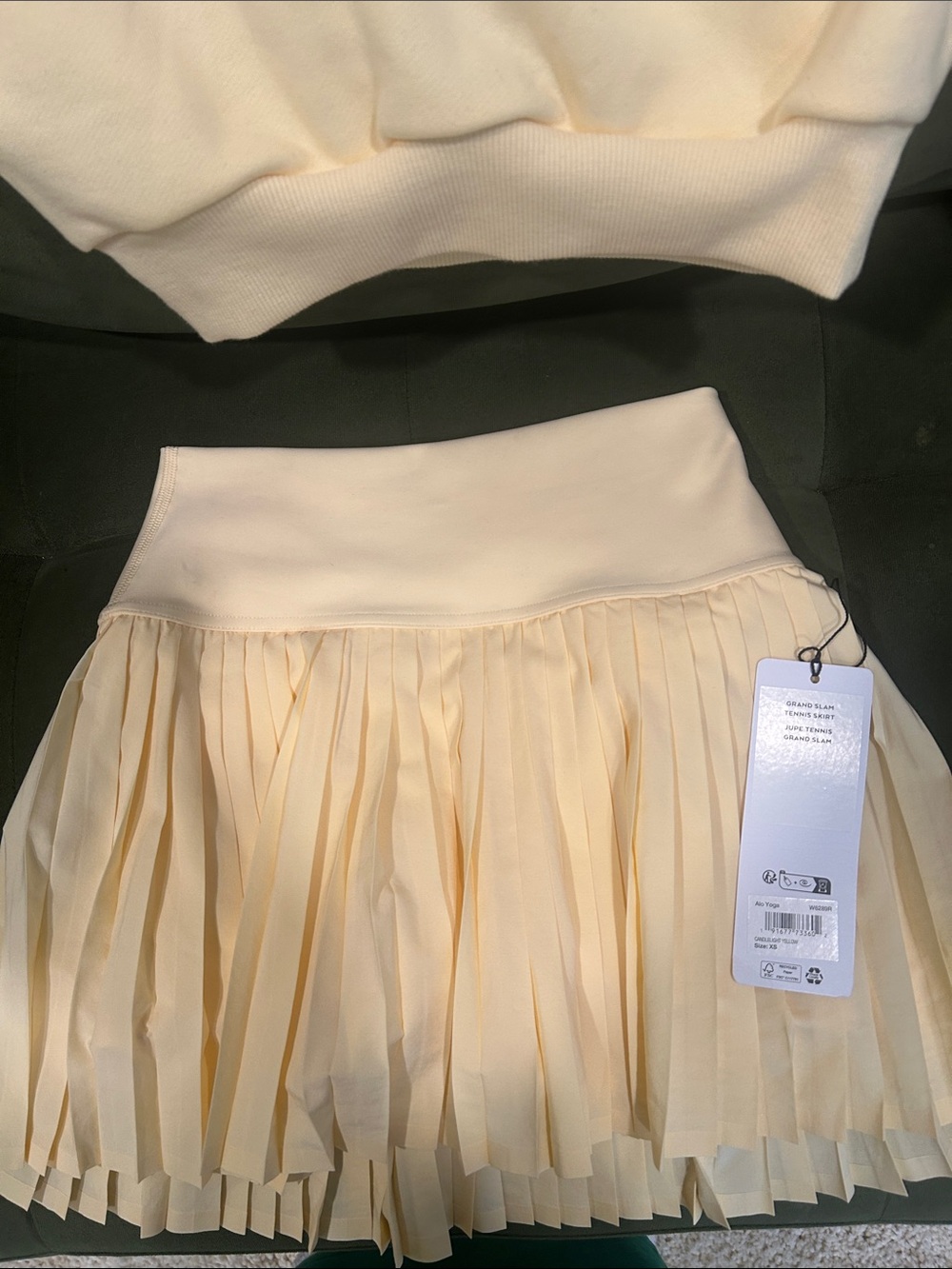 ALO Yoga Pleated Skirt and Cropped Accolade Crewneck in Candlelight Yellow